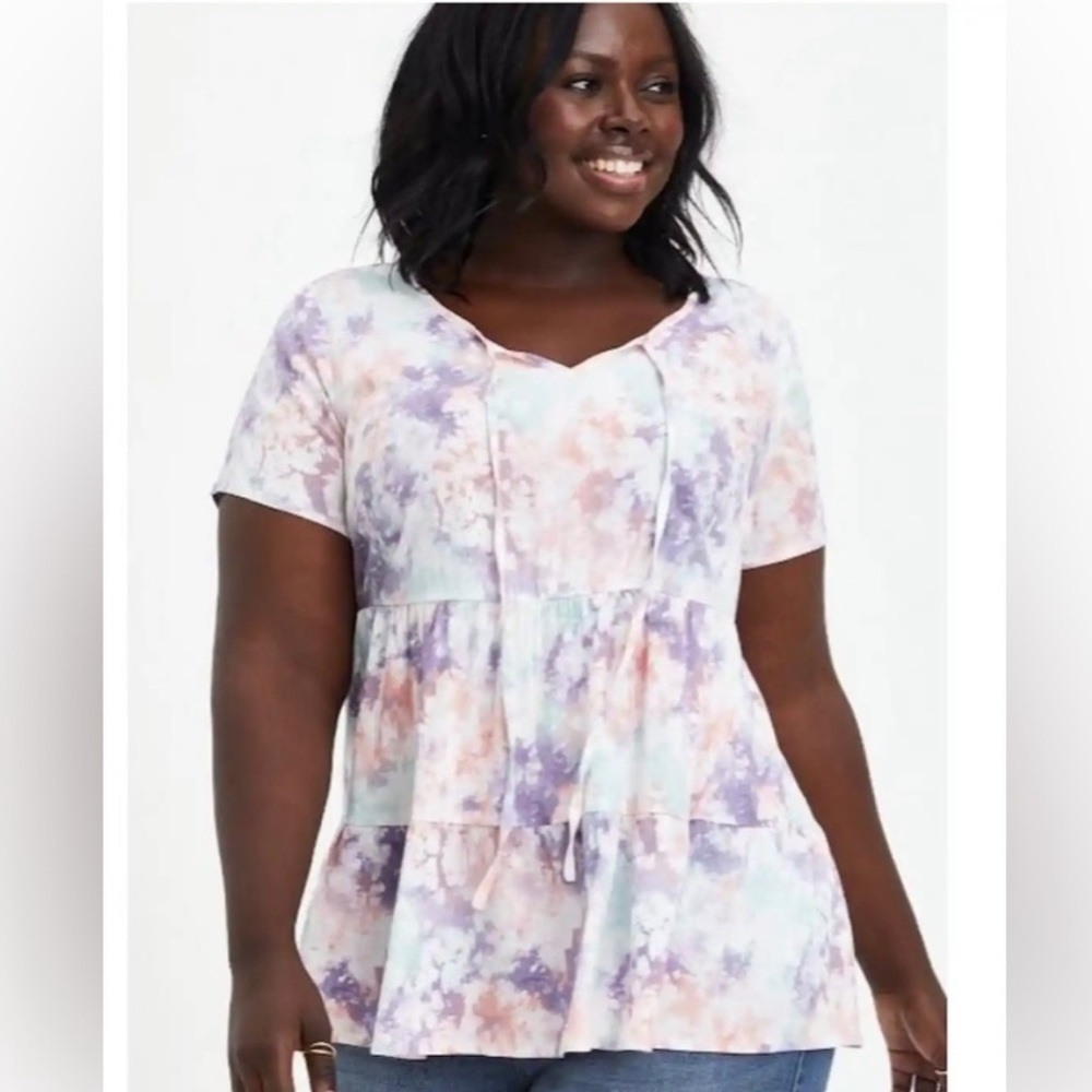 Torrid Multicolor Tie-Dye Short Sleeve tiered Top 1X 14/16 plus size classic